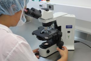 Investigador al microscopio