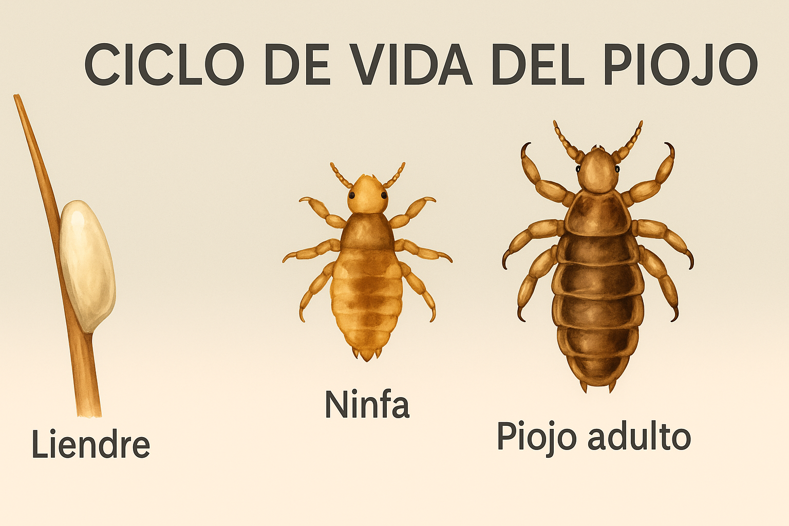 Banner educativo con las etapas del ciclo de vida del piojo
